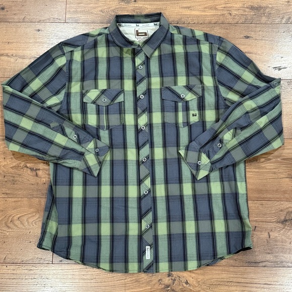 Banded Button Up Shirt Long Sleeve Plaid Mens‎ XL Green Hunting Fishing - Picture 1 of 5